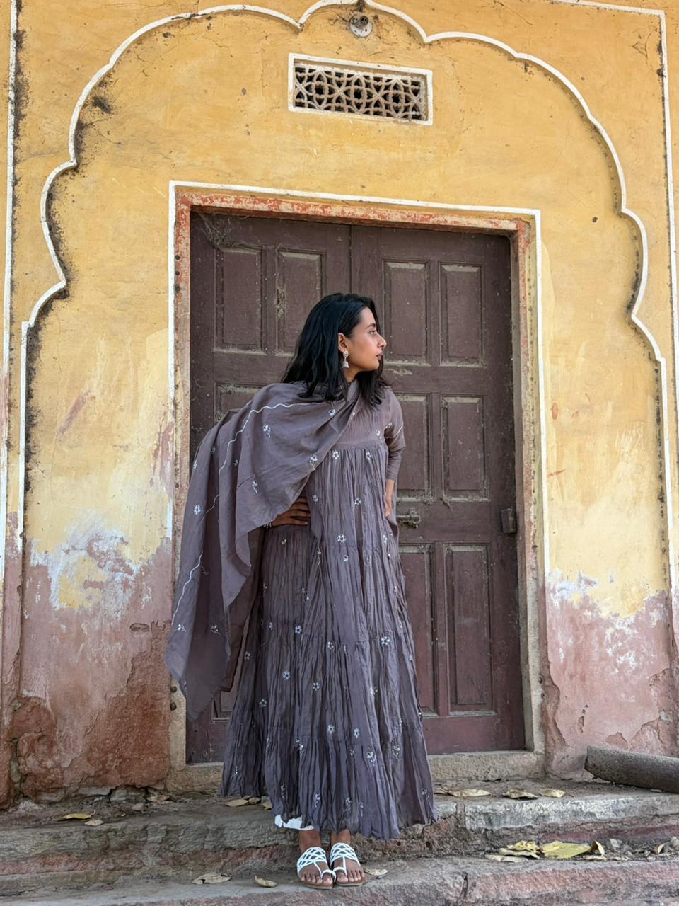 Misty Grey Flare Kurta Set
