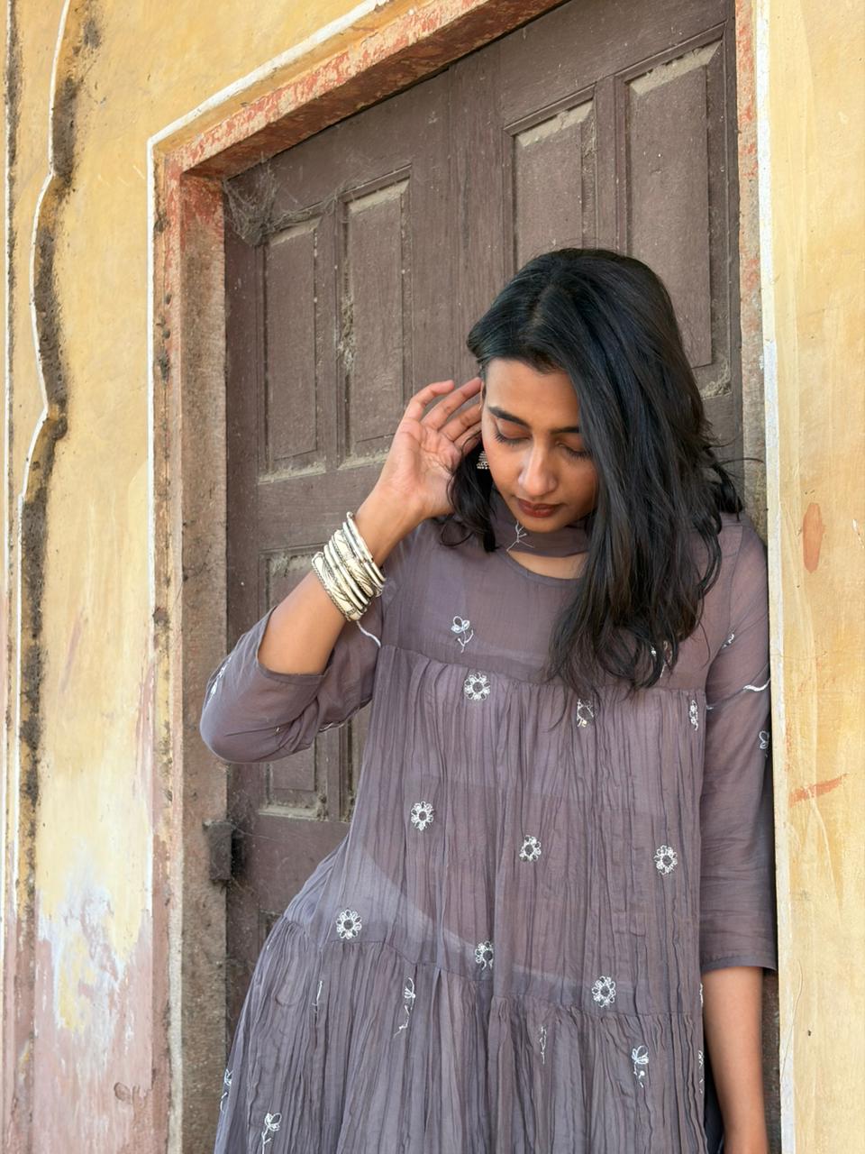 Misty Grey Flare Kurta Set